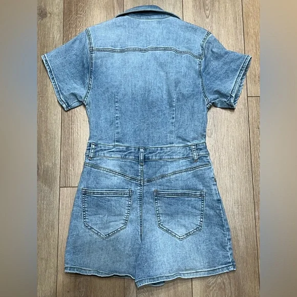 Altar'd State Light Blue Denim Skylar Romper XS - Like New - Picture 2 of 7